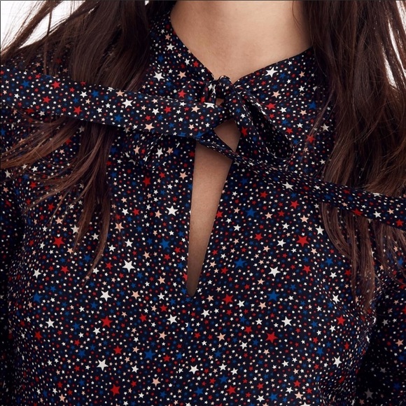 Madewell 100% Silk Red White & Blue Stars Tie Silk Dress - Picture 9 of 12